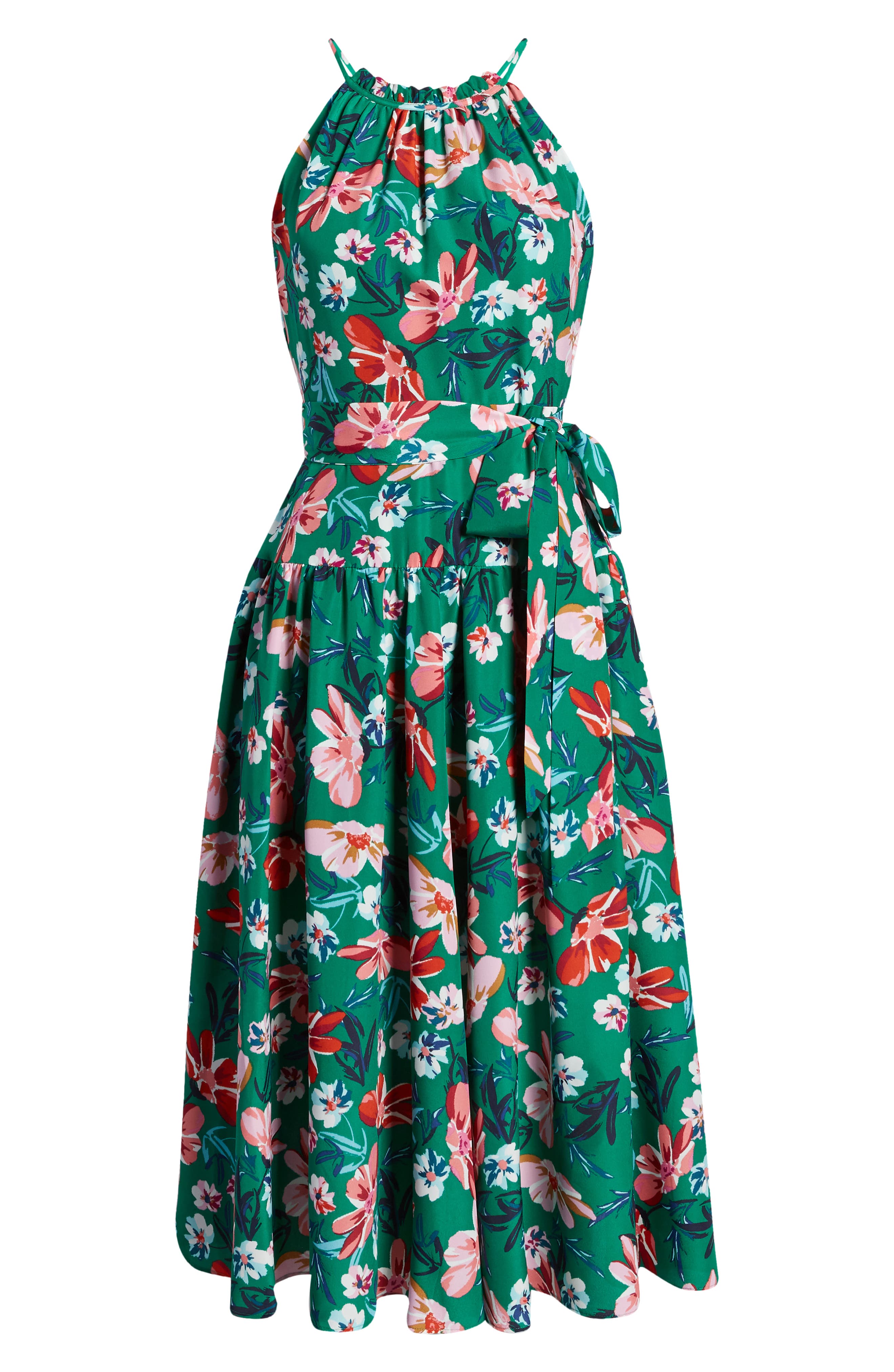 Eliza J Green Floral Print Halter Neck Belted Dress Size 12 